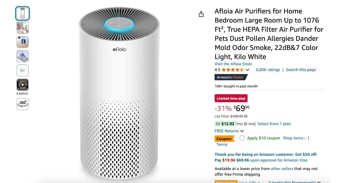 Afloia Air Purifiers for Home with a $31 Discount!