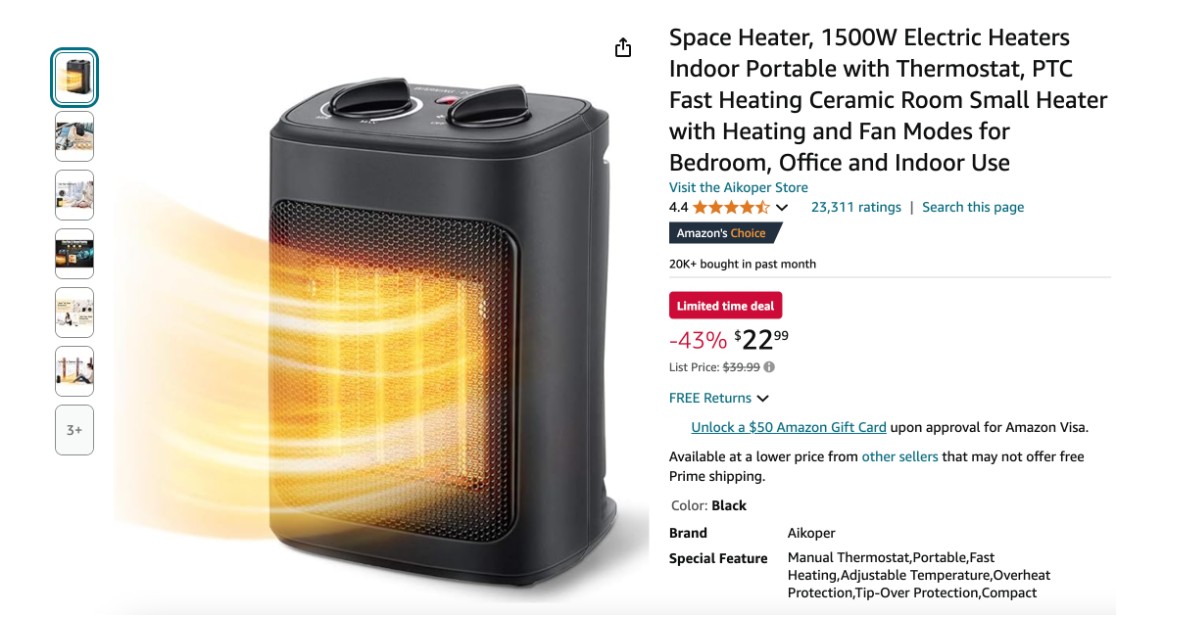 Aikoper Space Heater - Limited $17 discount!