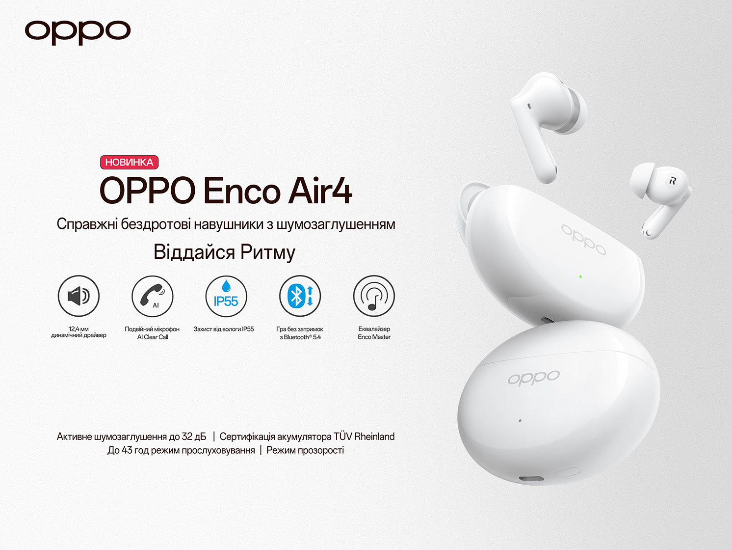 Рекламная листовка с главными возможностями OPPO Enco Air4