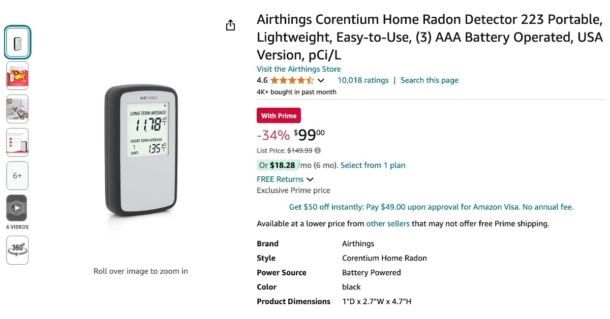 Airthings Home Radon Detector Portable - Big Deal $50 Off!