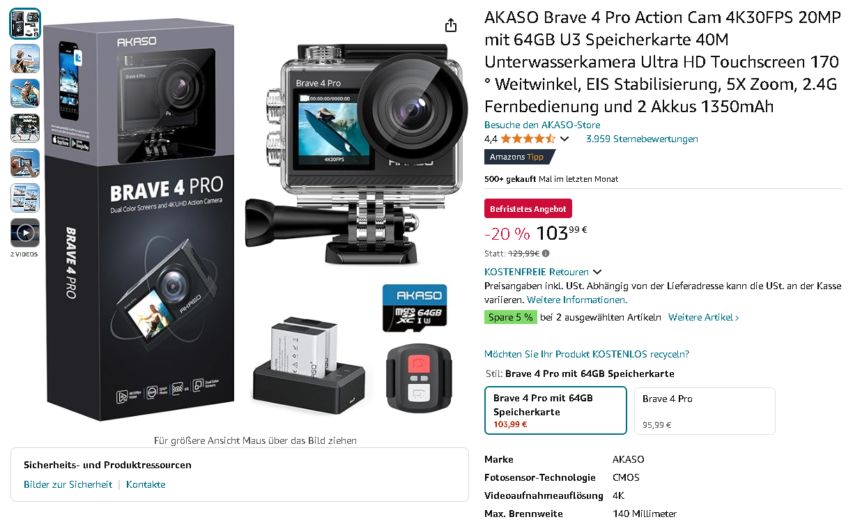 Screenshot der AKASO Brave 4 Pro