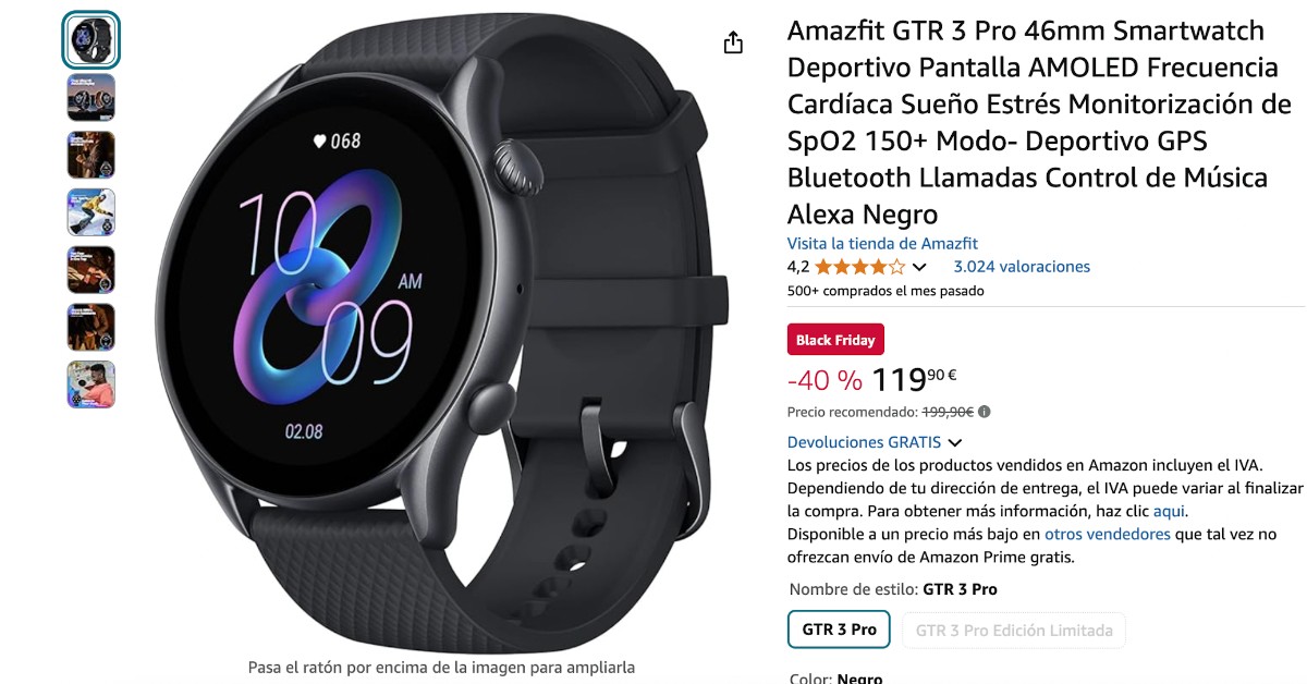 Amazfit GTR 3 Pro 46mm Smartwatch con un descuento del 80. Oferta Black Friday!