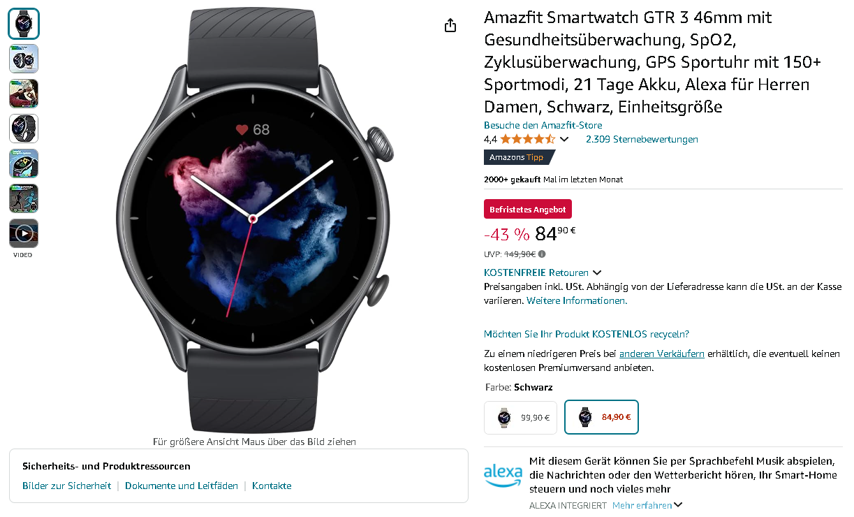 Screenshot der Amazfit GTR 3