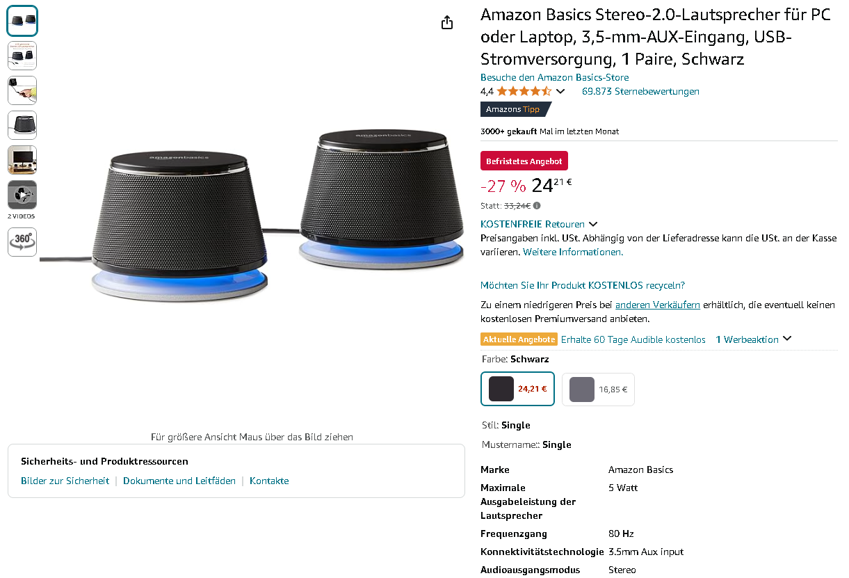 Screenshot der Amazon Basics Stereo