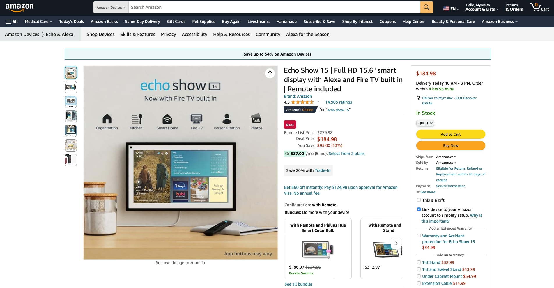 Echo Show con pantalla de 15 pulgadas, webcam y compatibilidad con  Alexa se vende por 184 € (95 € de descuento)