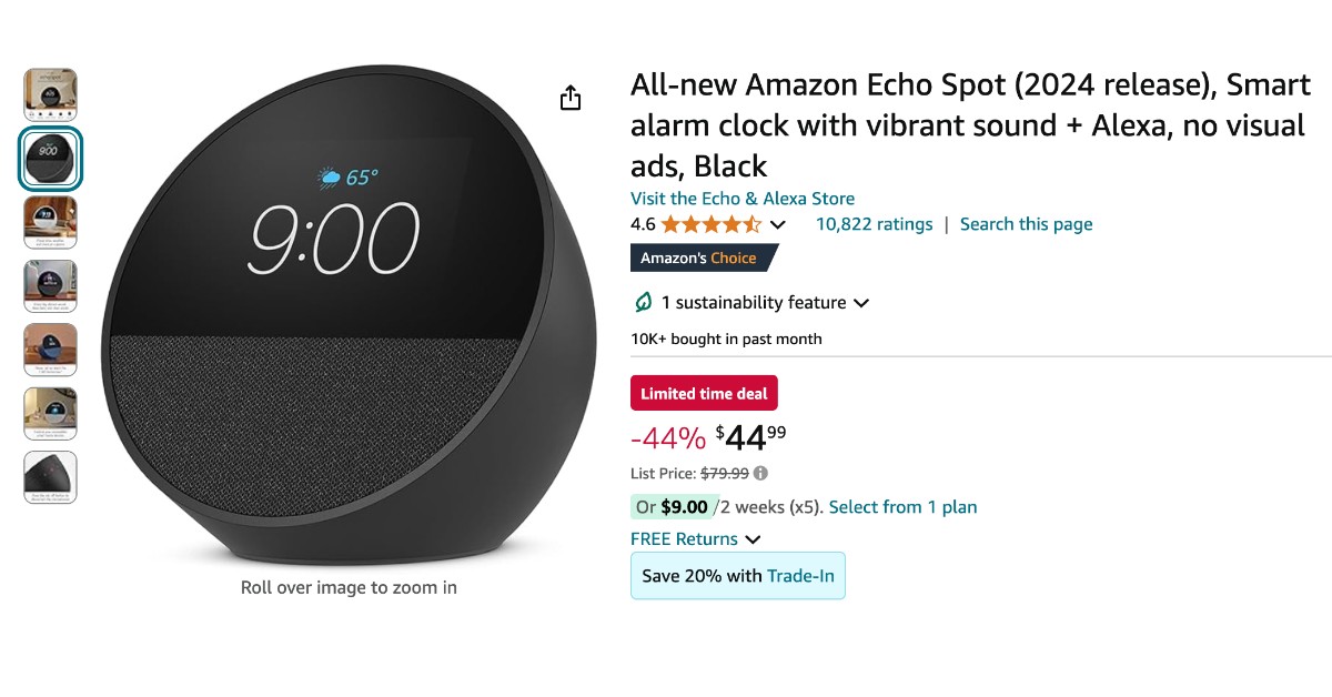 Amazon Echo Spot (2024 Release) - Limited time deal $35 Discount!