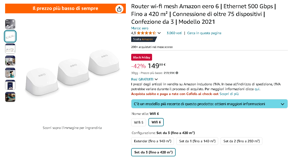 Screenshot della pagina Amazon eero 6