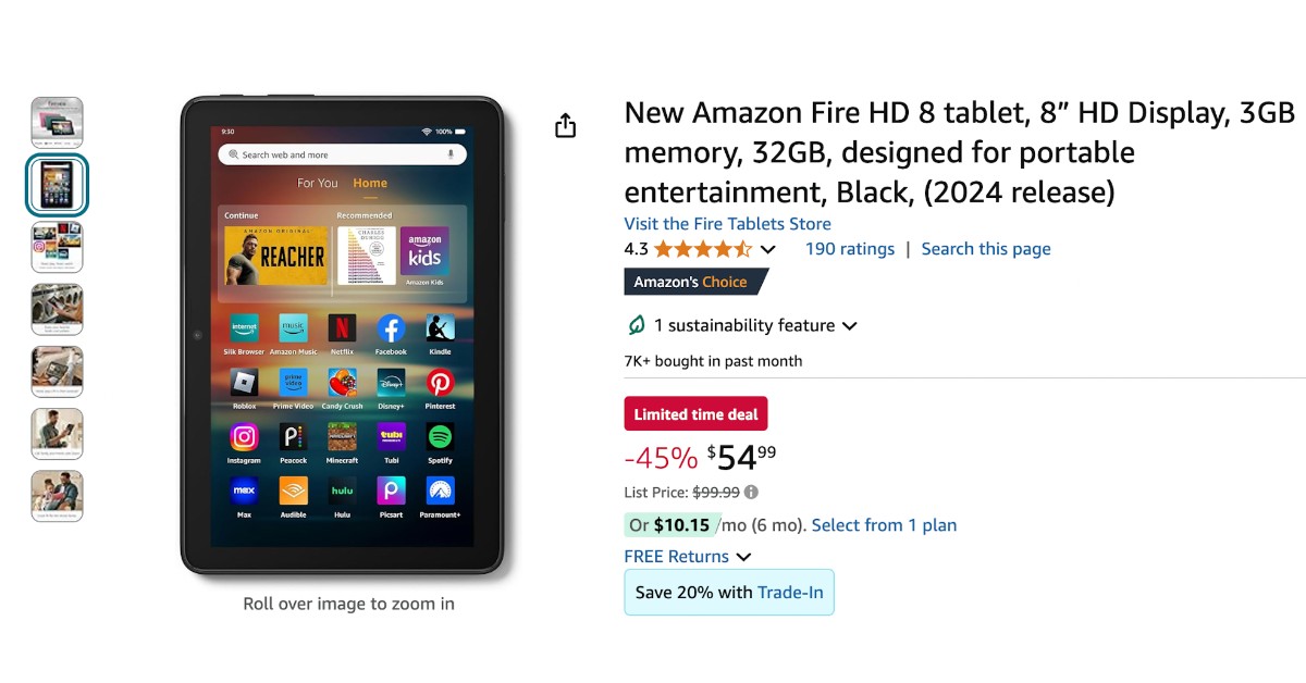 Amazon Fire HD 8 Tablet - Now $45 Discount!