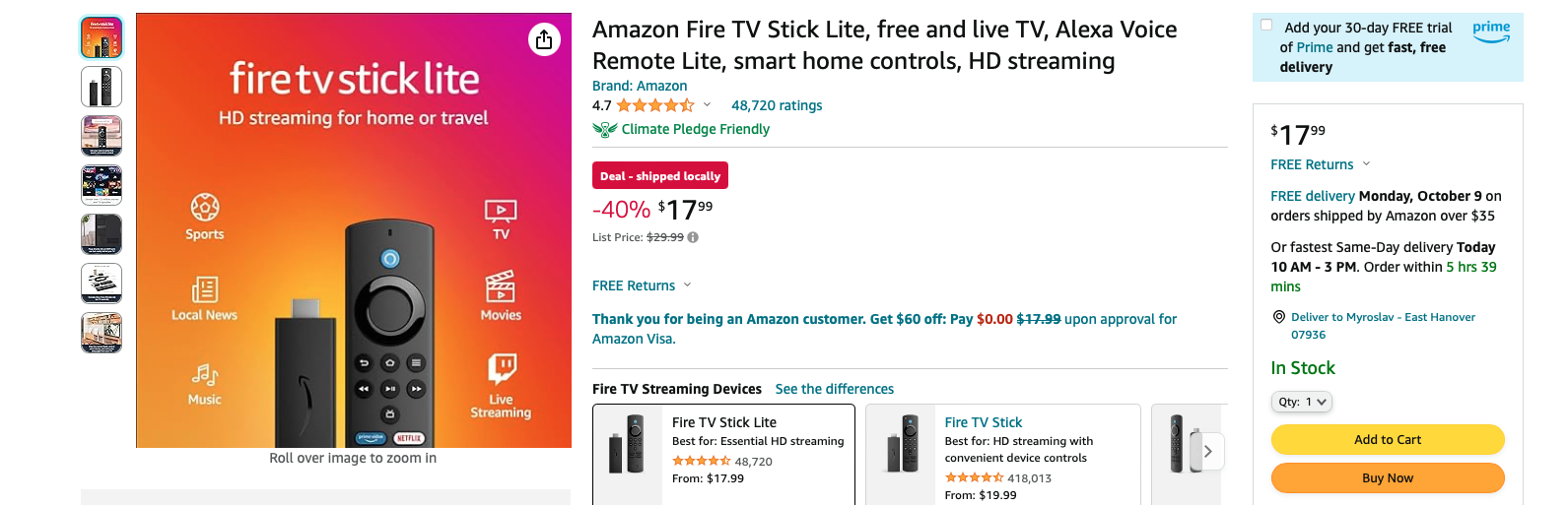 Fire TV Stick Lite with Alexa Voice Remote Lite is cheaper than $20