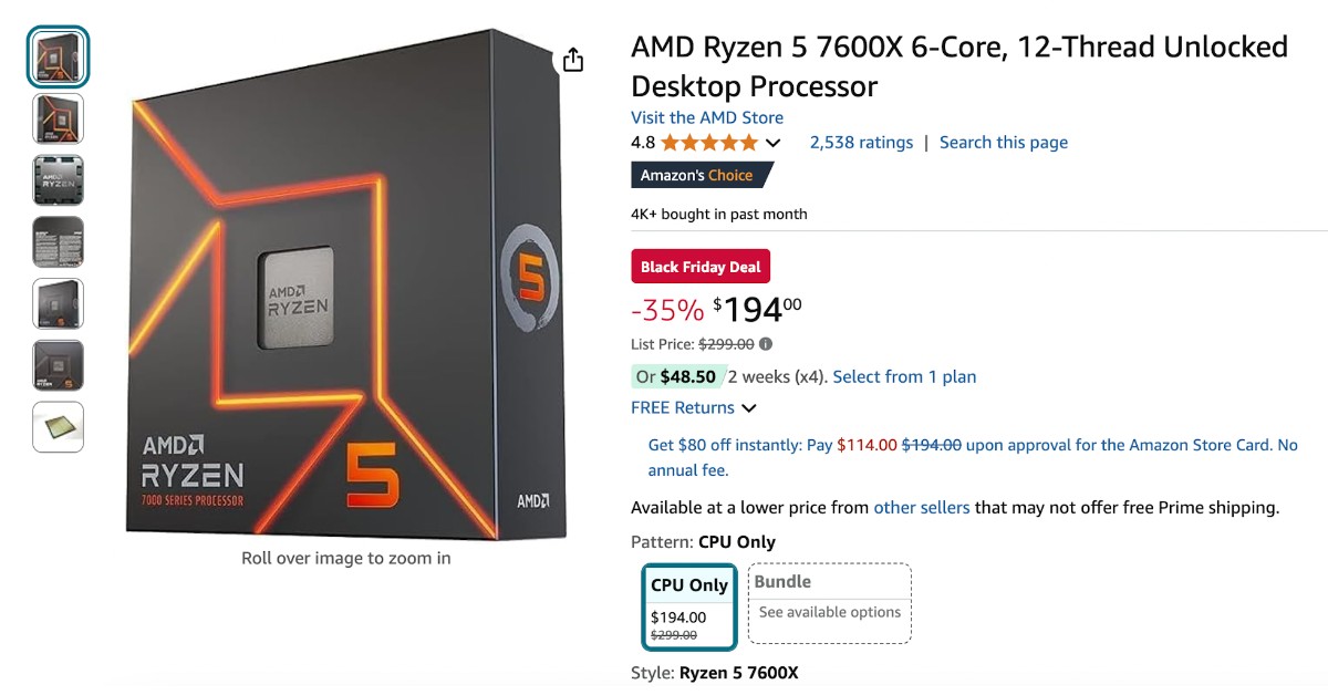 AMD Ryzen 5 7600X 6-Core Desktop Processor - Now $105 Discount! Don't miss it!