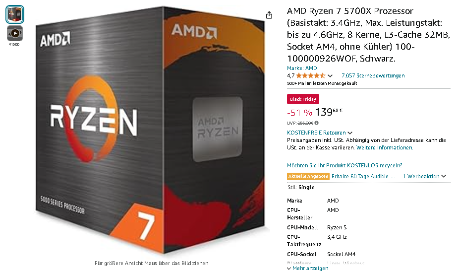 Screenshot der AMD Ryzen 7 5700X