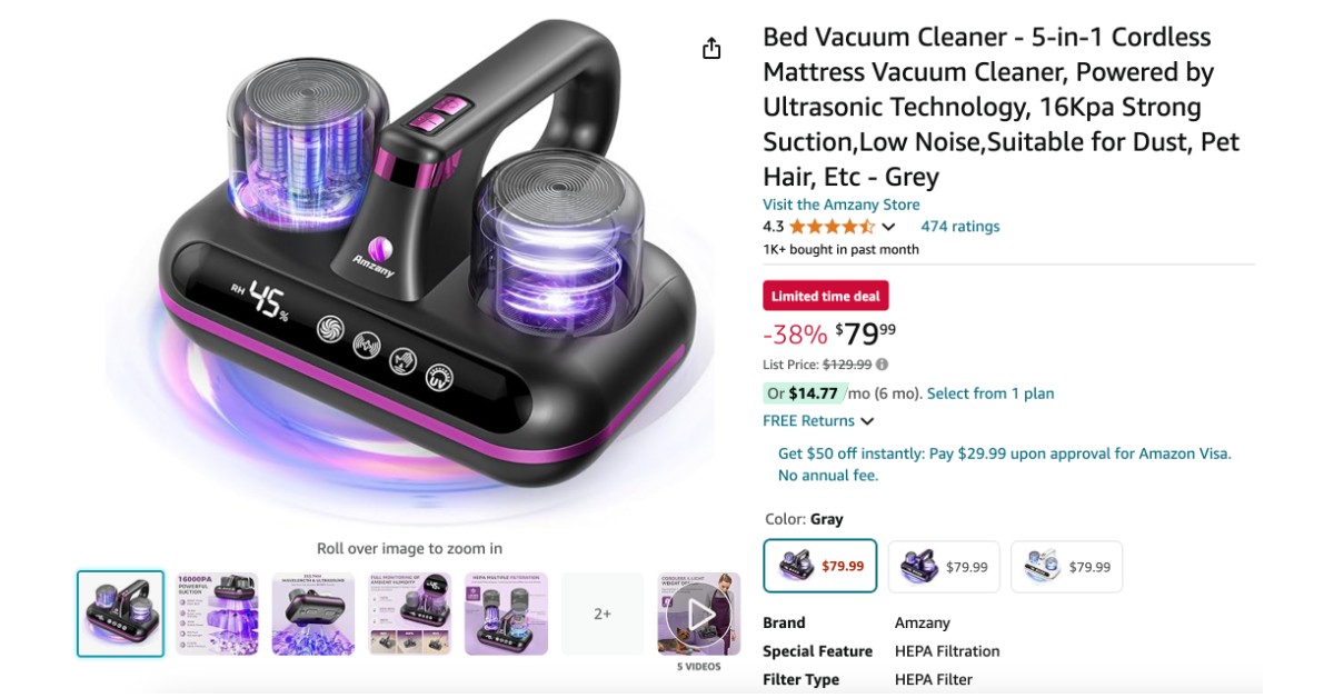 Amzany Bed Vacuum Cleaner 5-in-1 - Now $50 Off!