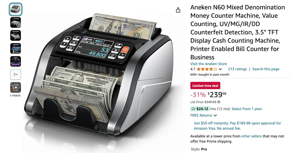 Aneken N60 Mixed Denomination Money Counter Machine - $110 Off Don't miss it!