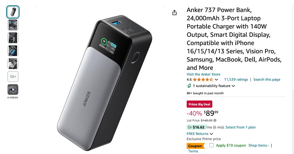 Anker 737 Power Bank - $60 Off Prime Big Deal!