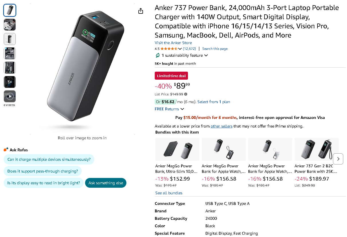 Screenshot of the Anker 737 Power Bank