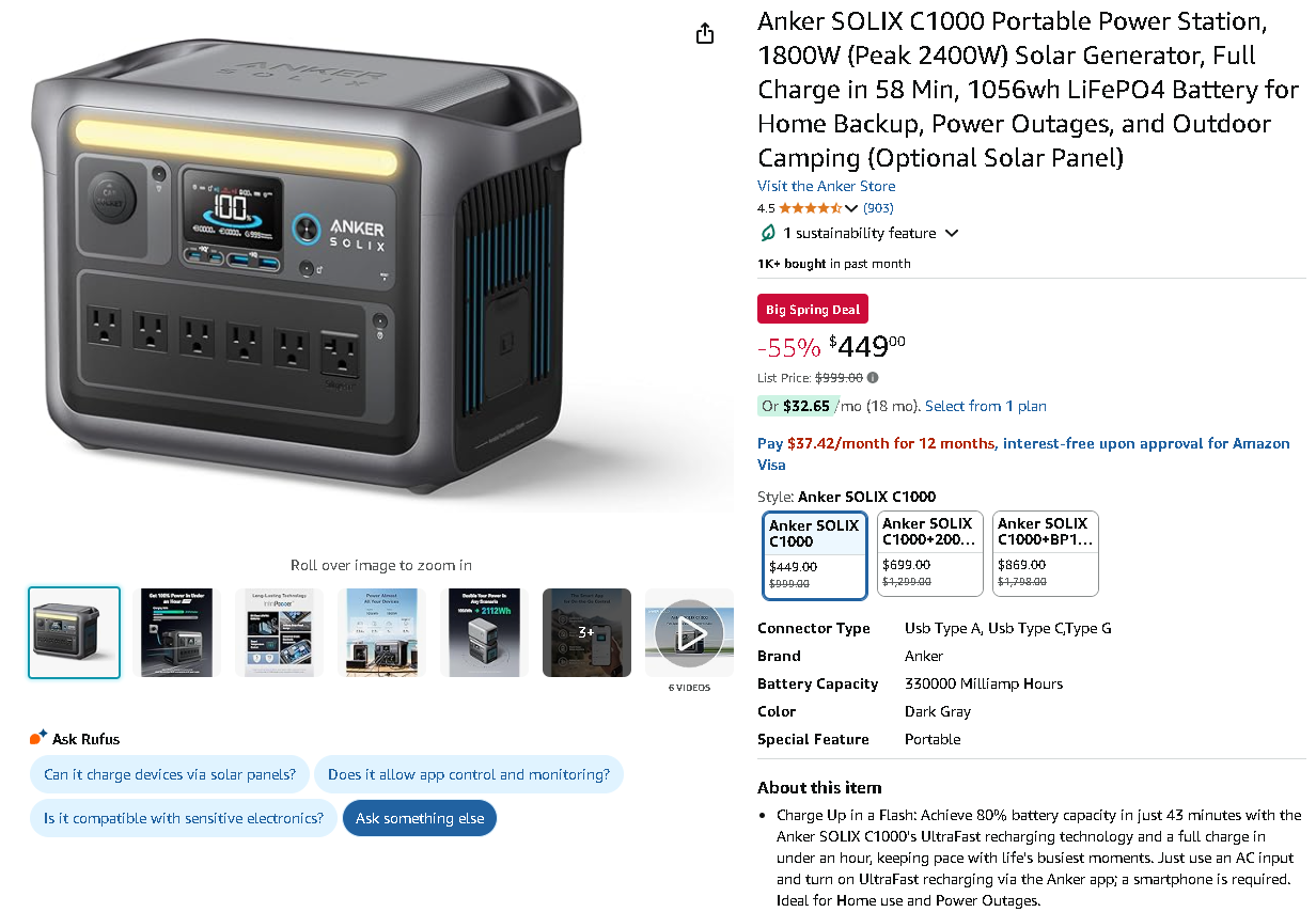 Anker SOLIX C1000 Screenshot of the Anker SOLIX C1000 Portable Power Station