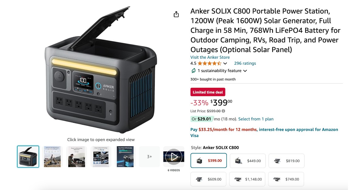 Anker SOLIX C800 Portable Power Station - Limited $200 Discount!