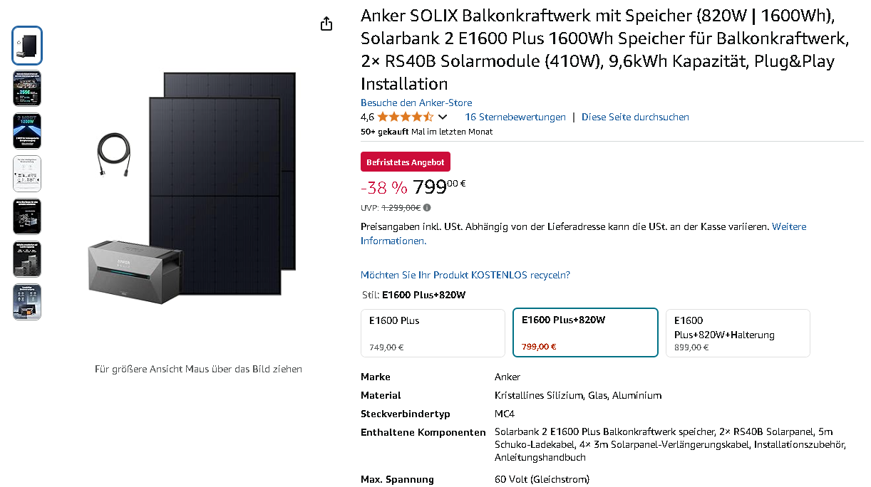 Screenshot der Anker SOLIX Solarbank 2