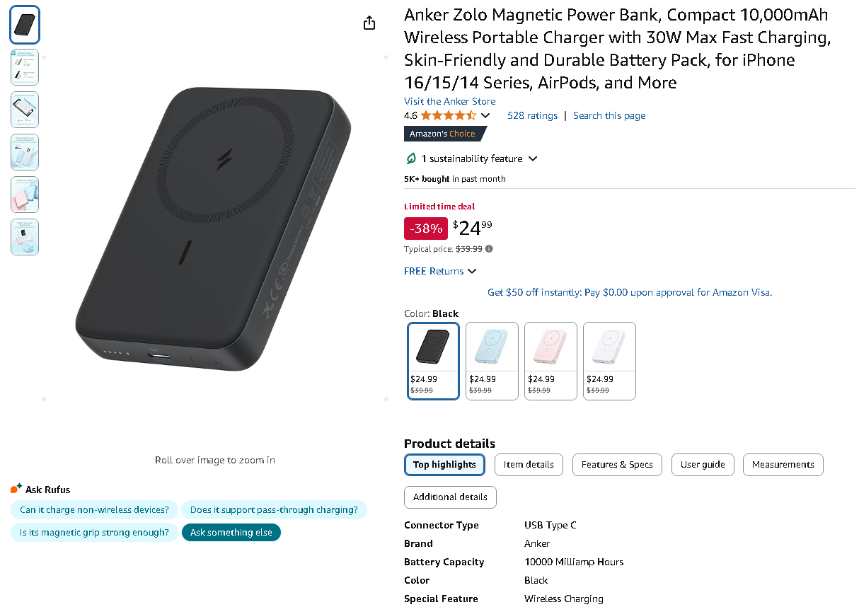 Screenshot of the Anker Zolo Power Bank