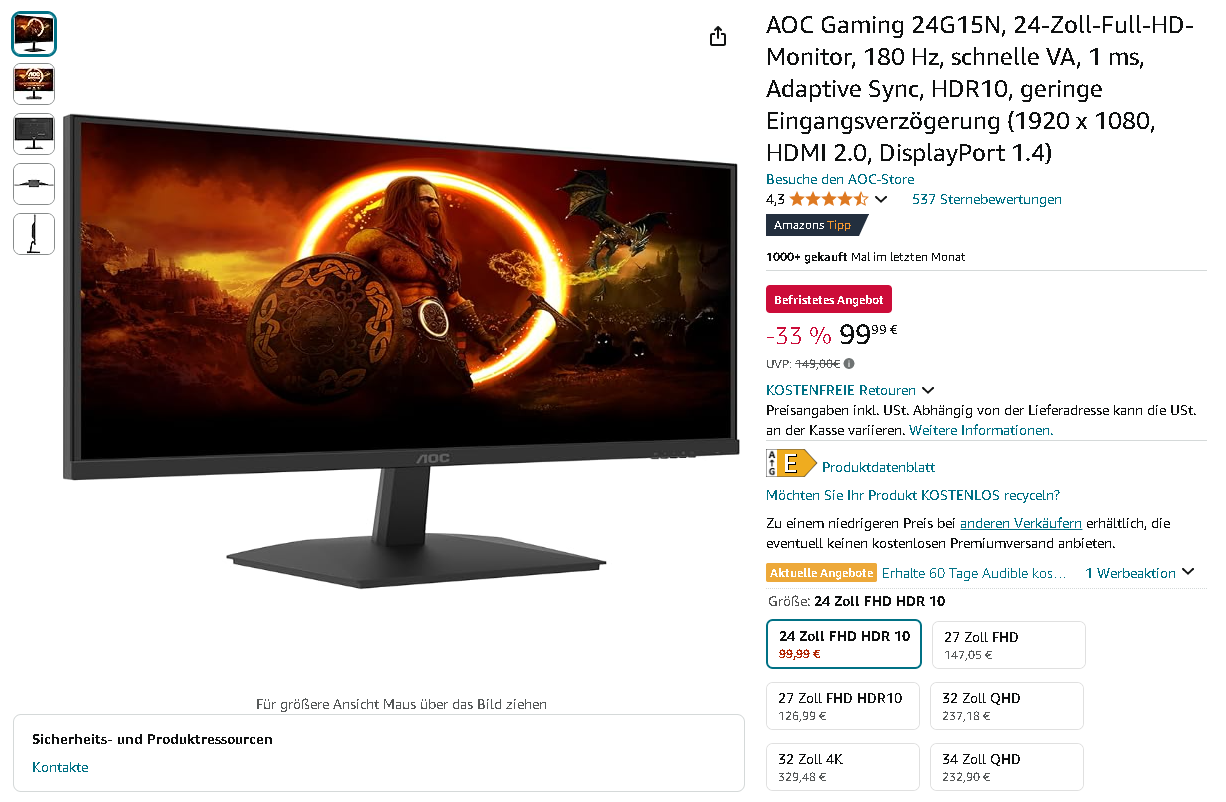 Screenshot der AOC 24G15N Monitor