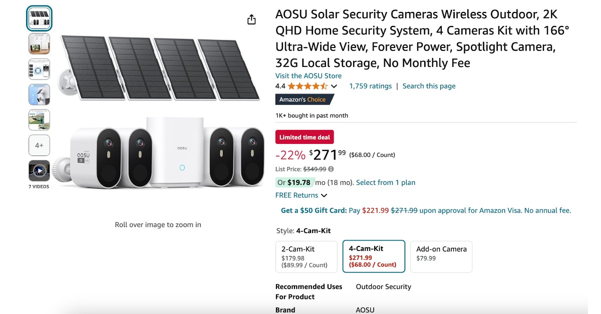 AOSU Solar Security Cameras - $78 Off - Great Opportunity to Get!