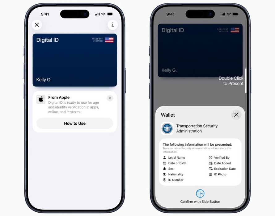 Apple Wallet avec fonction de passeport Digital ID