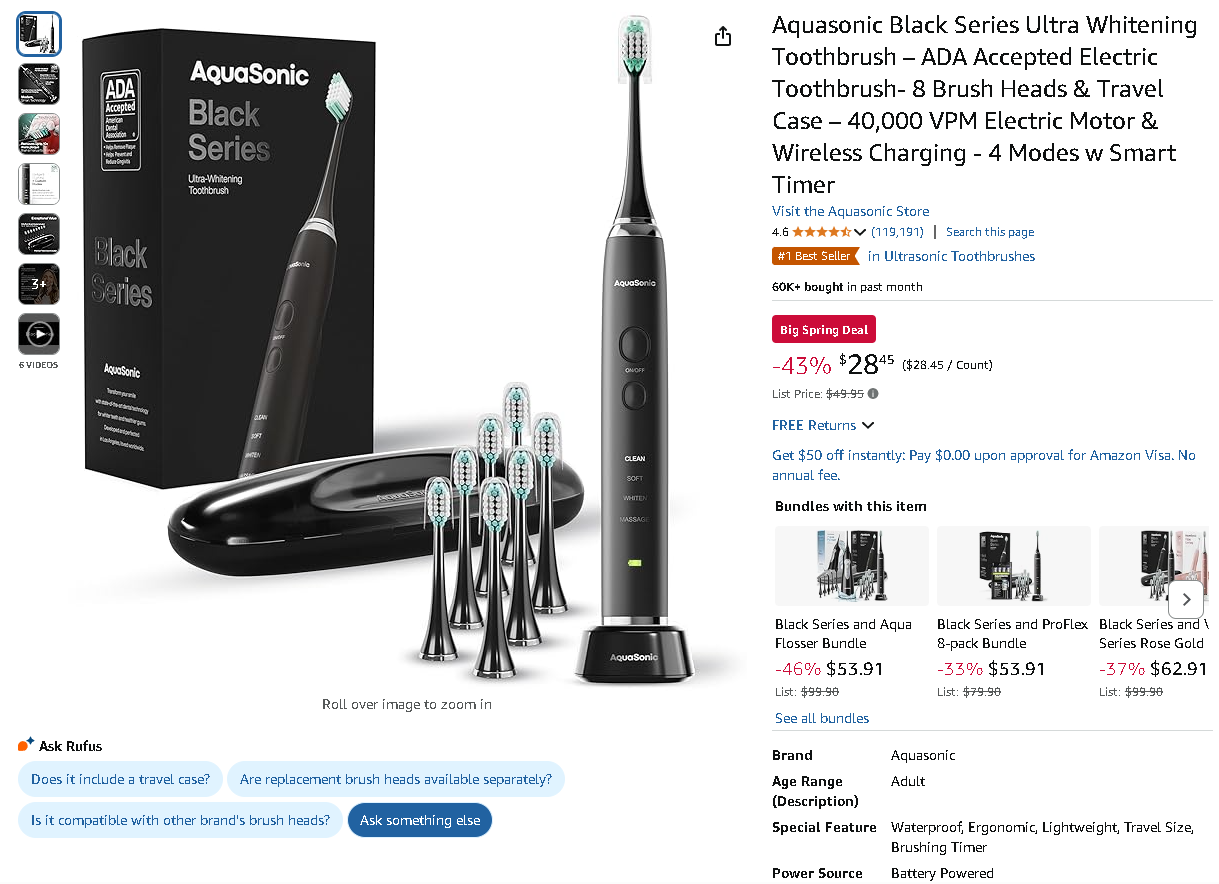 Aquasonic Black Series Toothbrush Aquasonic Black Series Toothbrush