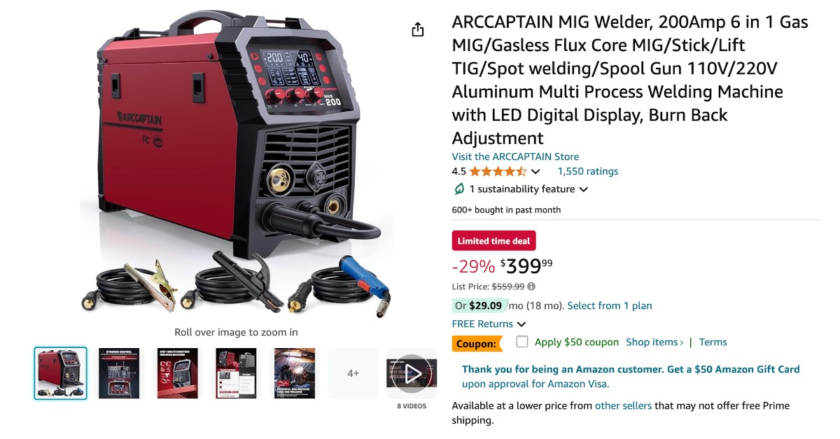 ARCCAPTAIN MIG Welder 200A - $160 Off Great Opportunity to Buy!