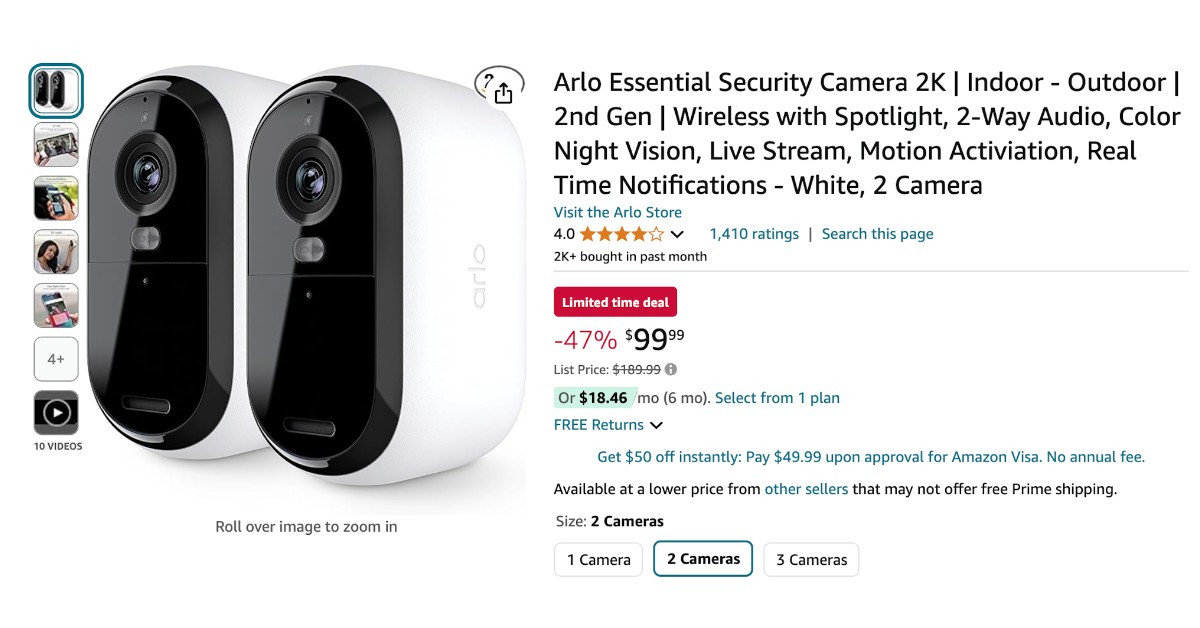 Arlo Essential Security Camera 2K - NOW $90 Off!