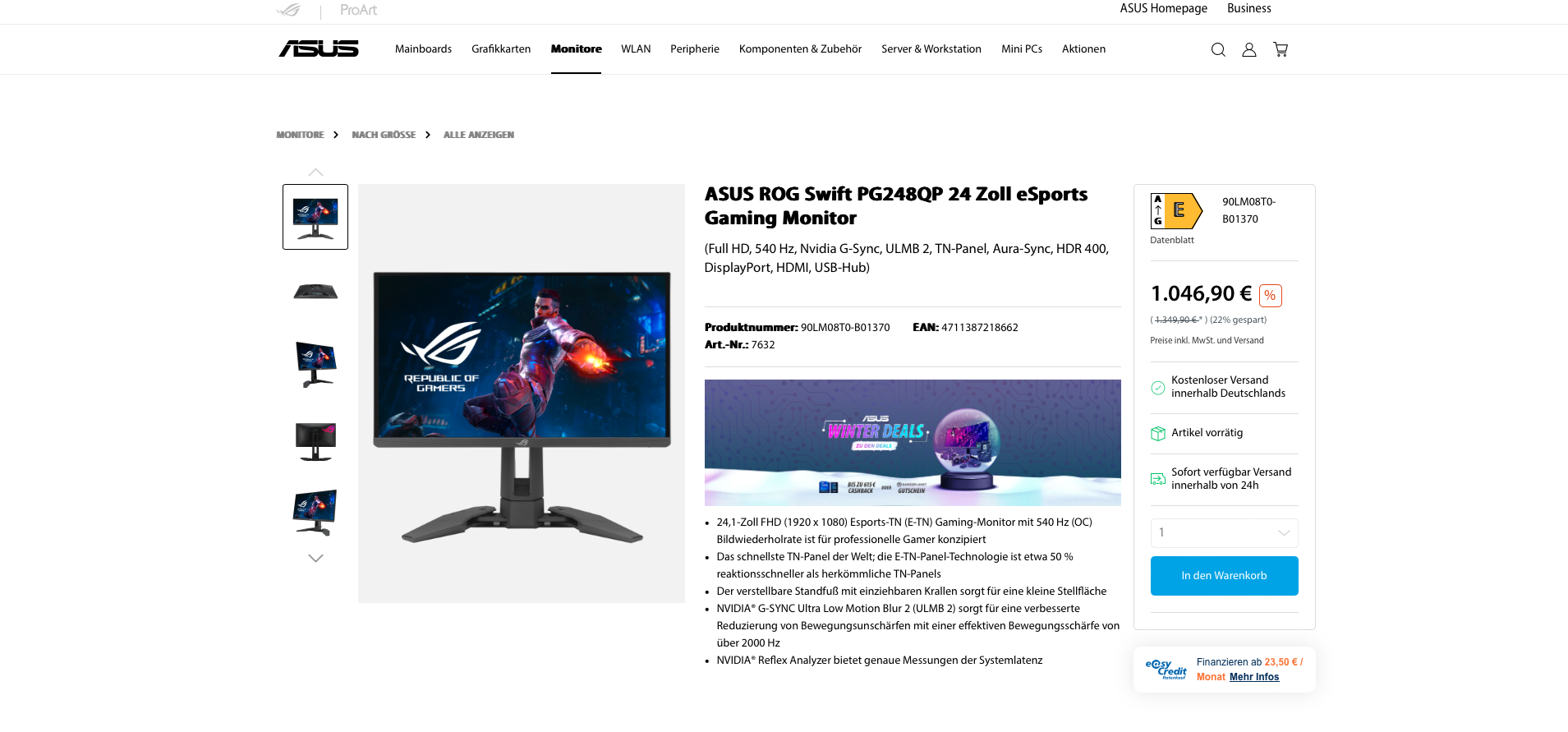 ASUS ROG Swift Pro PG248QP NVIDIA G-SYNC Esports Gaming Monitor