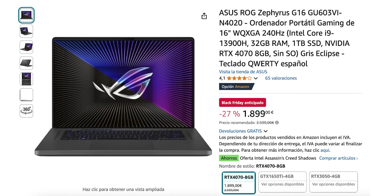 ASUS ROG Zephyrus G16 GU603VI-N4020 con un descuento limitado de 700€!