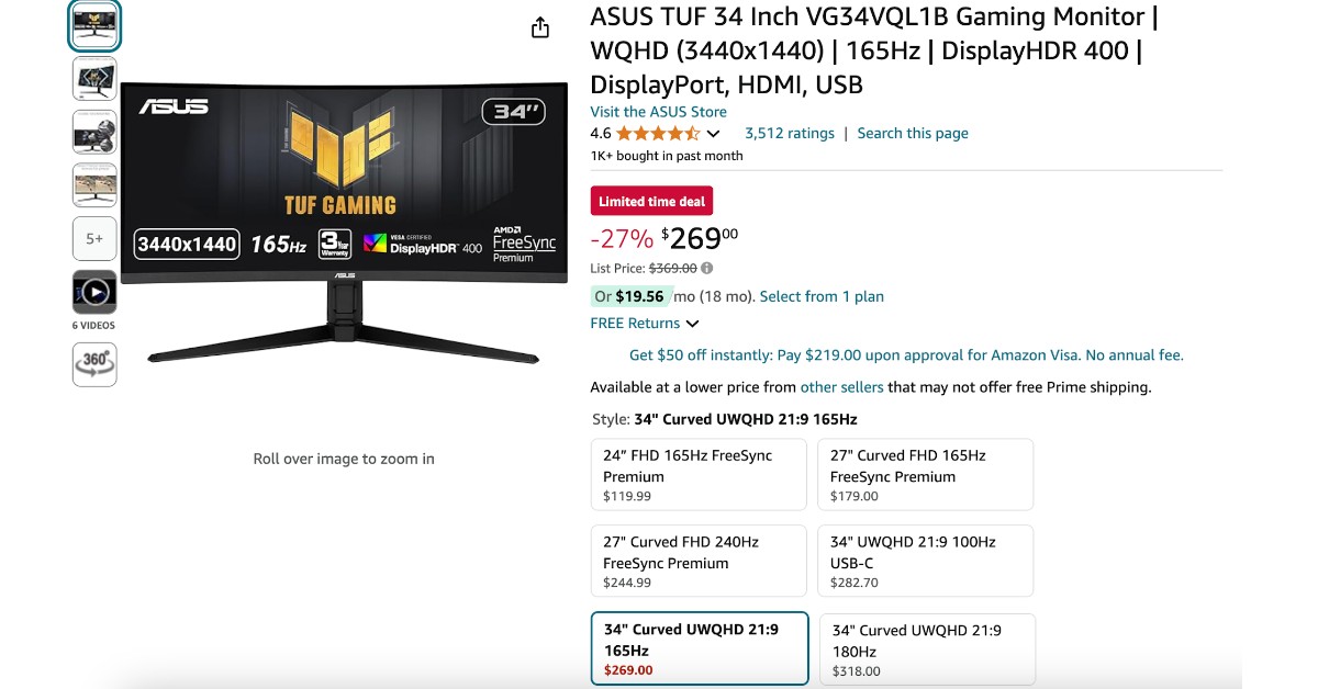 ASUS TUF 34 Inch VG34VQL1B Gaming Monitor - with a Great  $100 Discount!