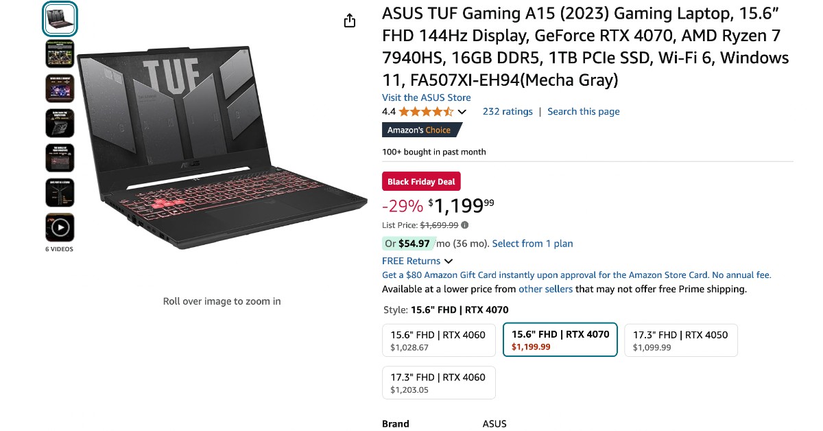 ASUS TUF Gaming A15 Gaming Laptop - $500 OFF! Great Opportunity!