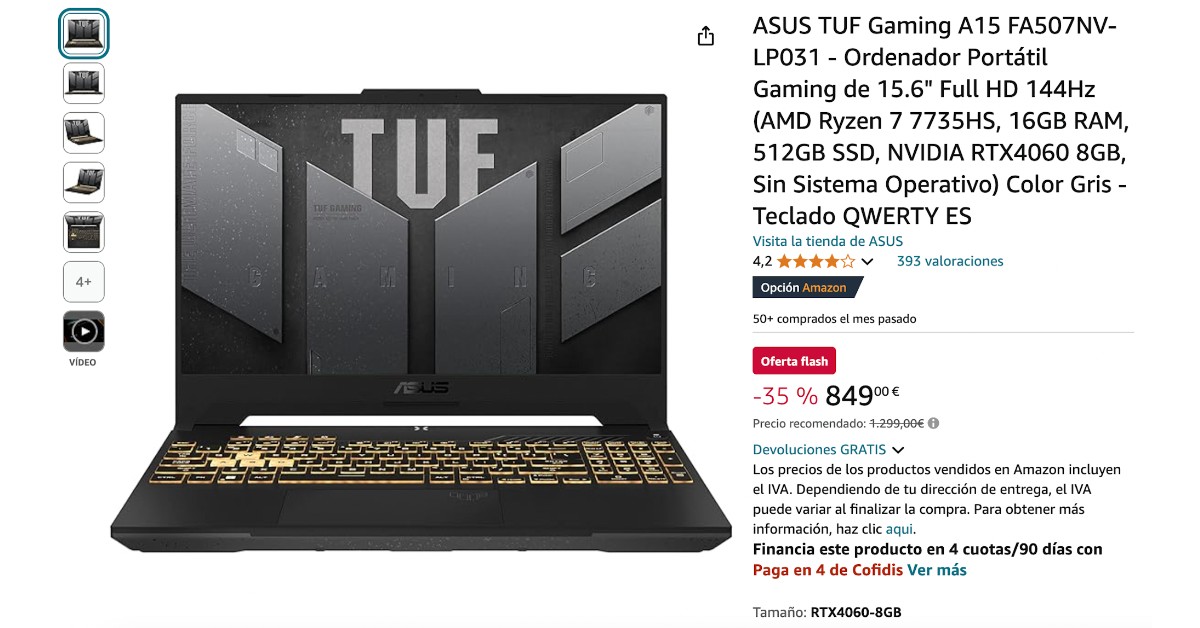 ASUS TUF Gaming A15 FA507NV-LP031 Ordenador Portátil Gaming con un descuento de 450€!