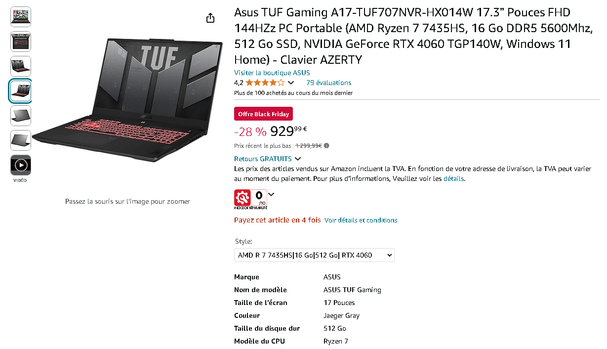 ASUS TUF Gaming A17 - Laptop Gaming puissant