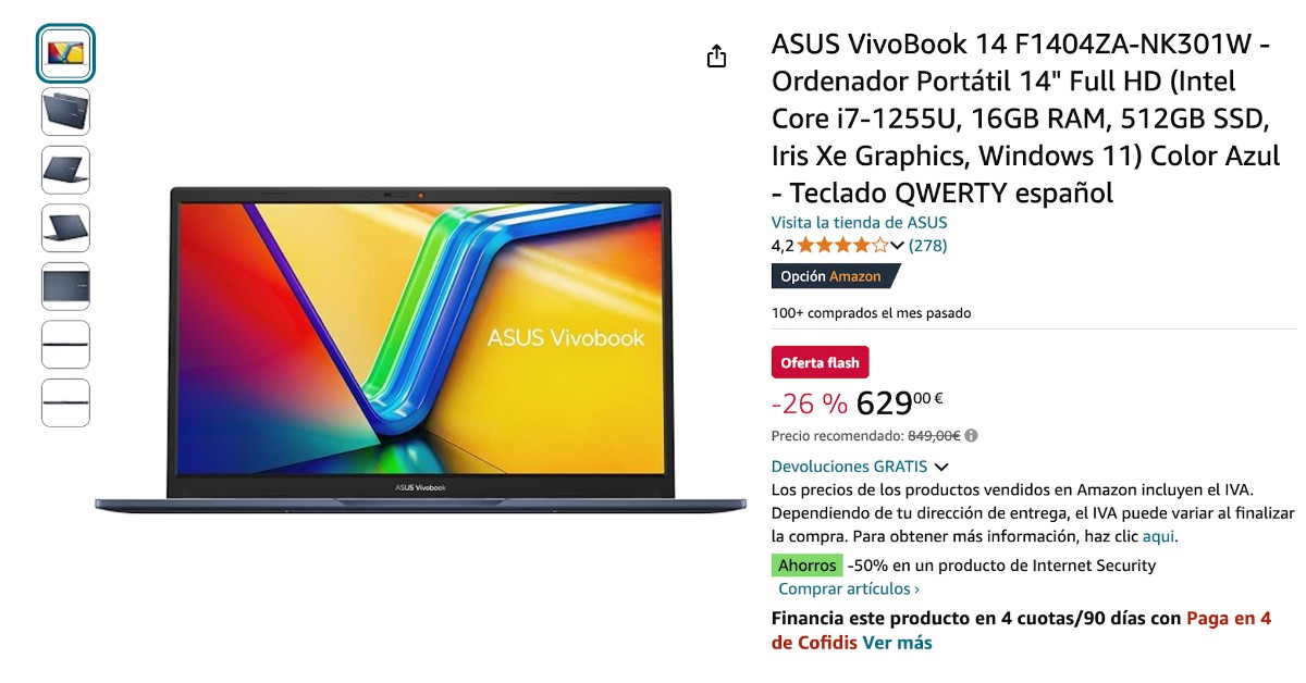 Portátil ASUS VivoBook 14 F1404ZA-NK301W con 220€ de descuento¡No te lo pierdas!