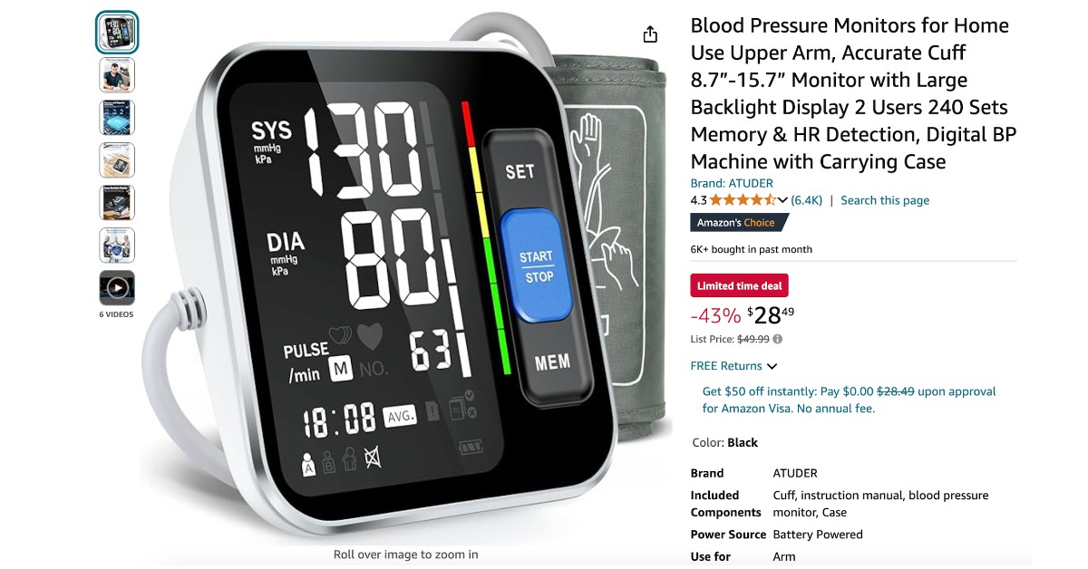 ATUDER Blood Pressure Monitor for Home - limited $21 discount!