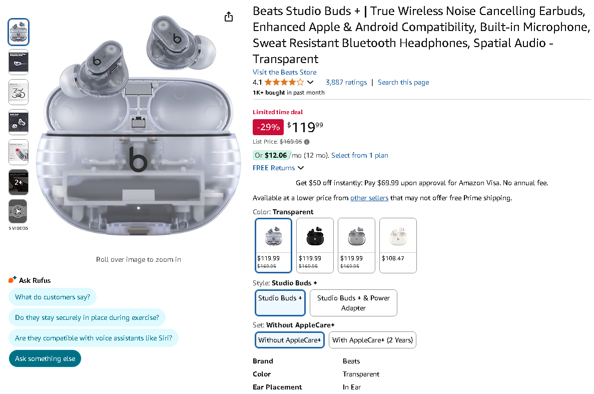 Screenshot of the Beats Studio Buds +. Source: Amazon