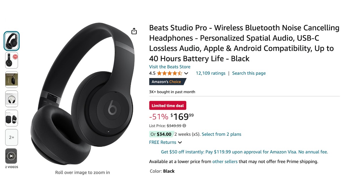 Beats Studio Pro Wireless Headphones - $180 Discount Limited Time Deal!