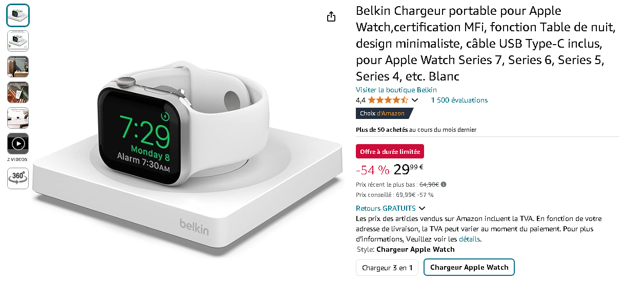 Chargeur Portable Belkin pour Apple Watch