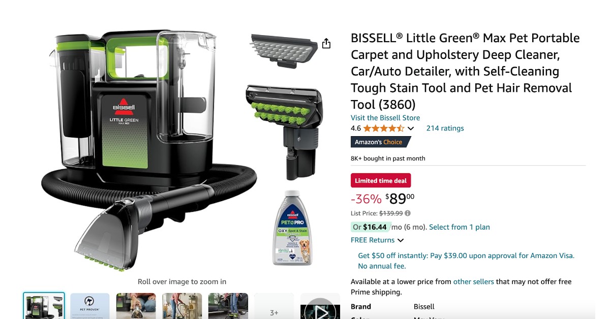 BISSELL Portable Carpet and Upholstery Deep Cleaner -  $50 Off Now!