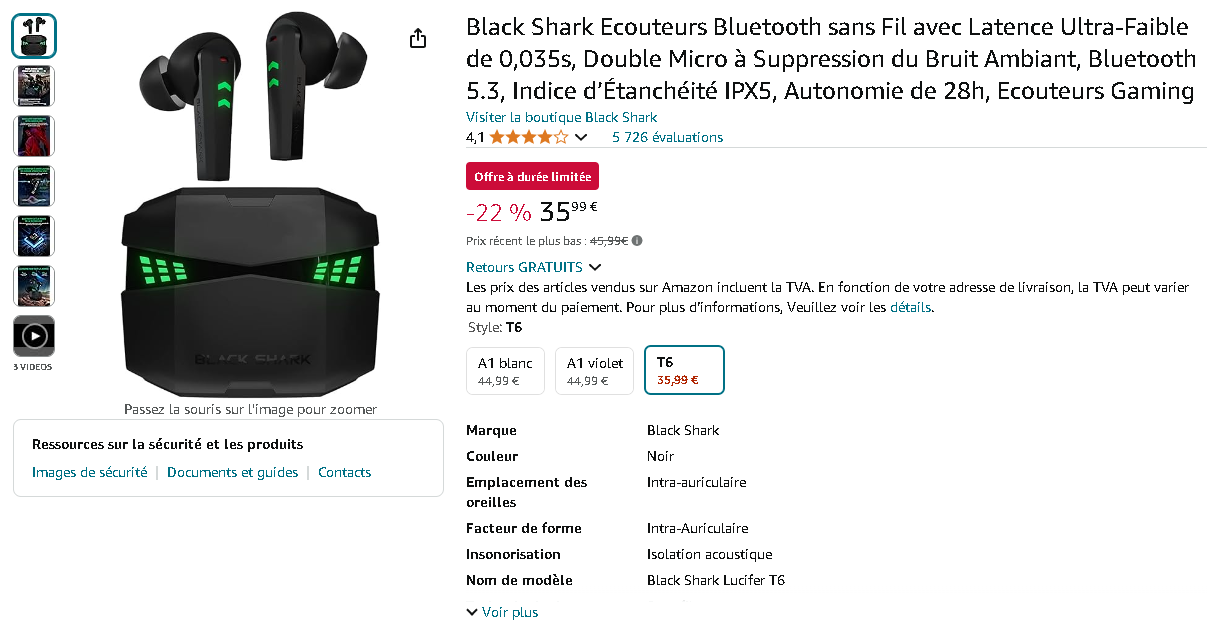 Écouteurs gaming Black Shark Lucifer T6