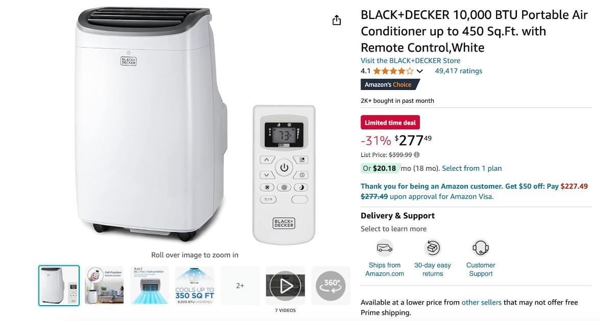 BLACK+DECKER Portable Air Conditioner - Now $122 OFF!