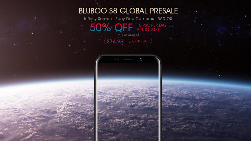 Презаказ на смартфон Bluboo S8: подарки и распродажа по $74.99