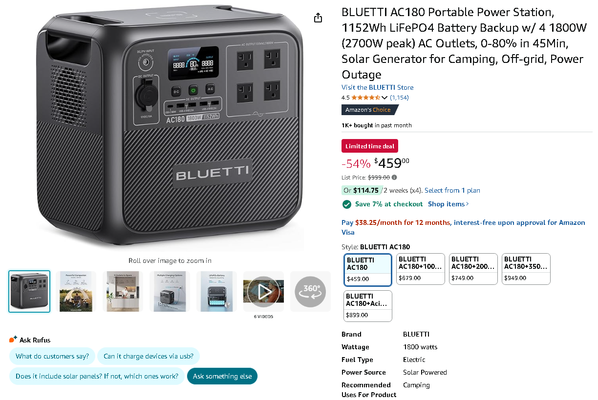 Screenshot of the BLUETTI AC180 Power Station