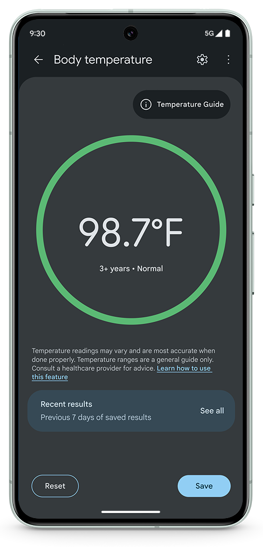 Le Google Pixel 8 Pro peut désormais mesurer votre température corporelle lorsque vous le passez sur votre visage.-3