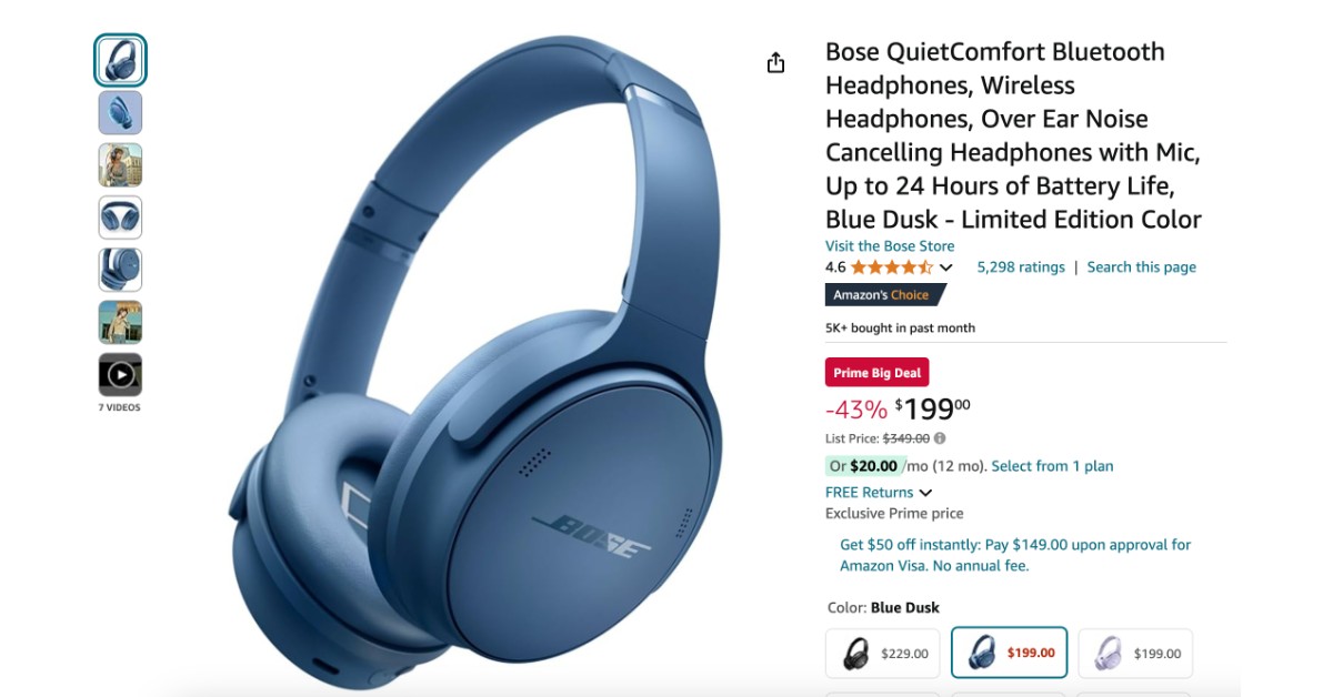 Bose QuietComfort Bluetooth Headphones - $150 OFF Prime Big Deal!