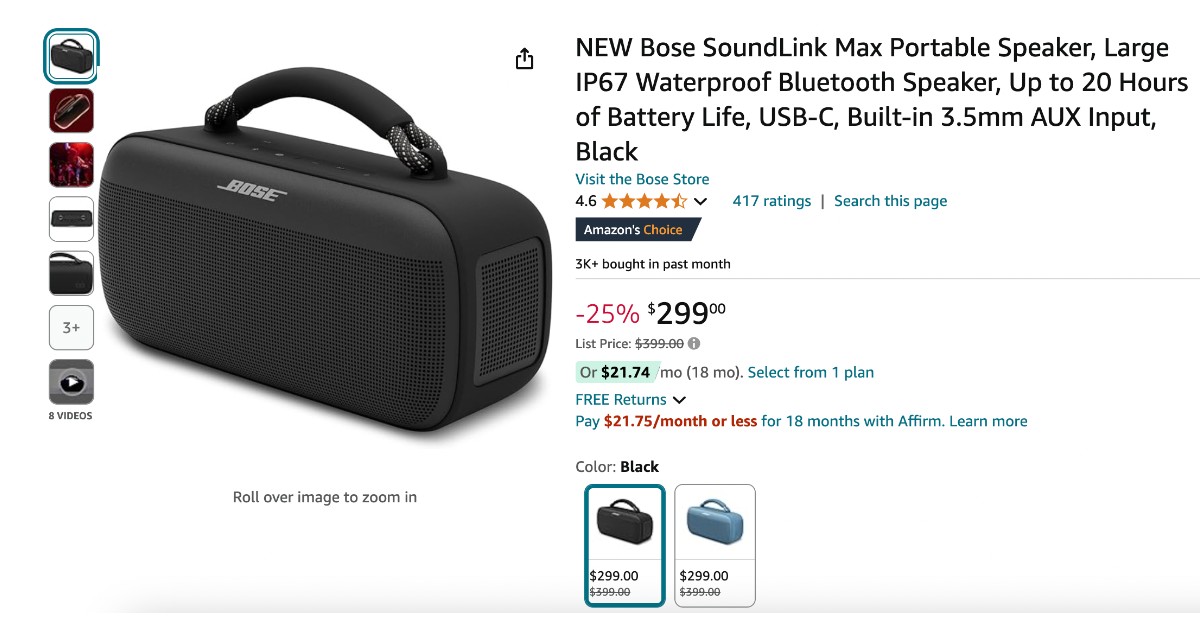 Bose SoundLink Max Portable Speaker - Limited $100 Discount!