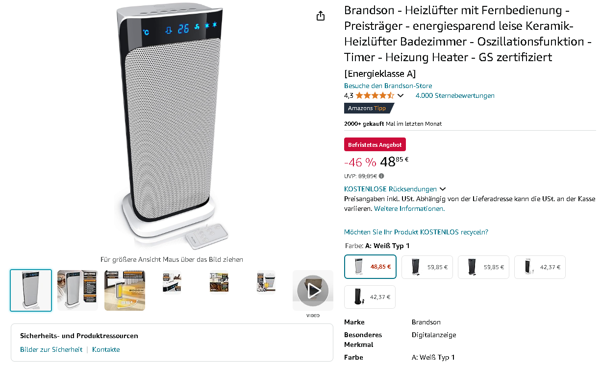 Brandson Keramik-Heizlüfter