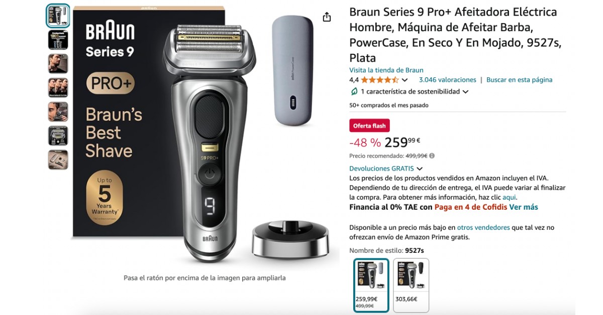 Braun Series 9 Pro+ Afeitadora Eléctrica Hombre  descuento de 240€!